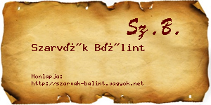 Szarvák Bálint névjegykártya